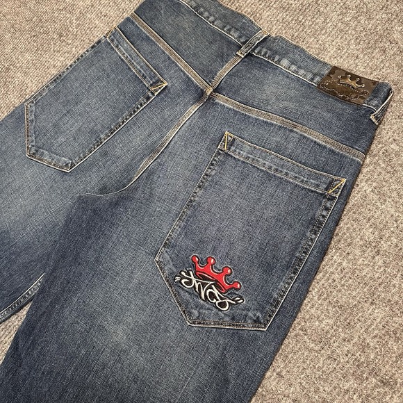 JNCO Other - JNCO Jeans Men 38x32 Black Crown 85 Baggy Wide Leg Embroidered Denim Y2K Vintage